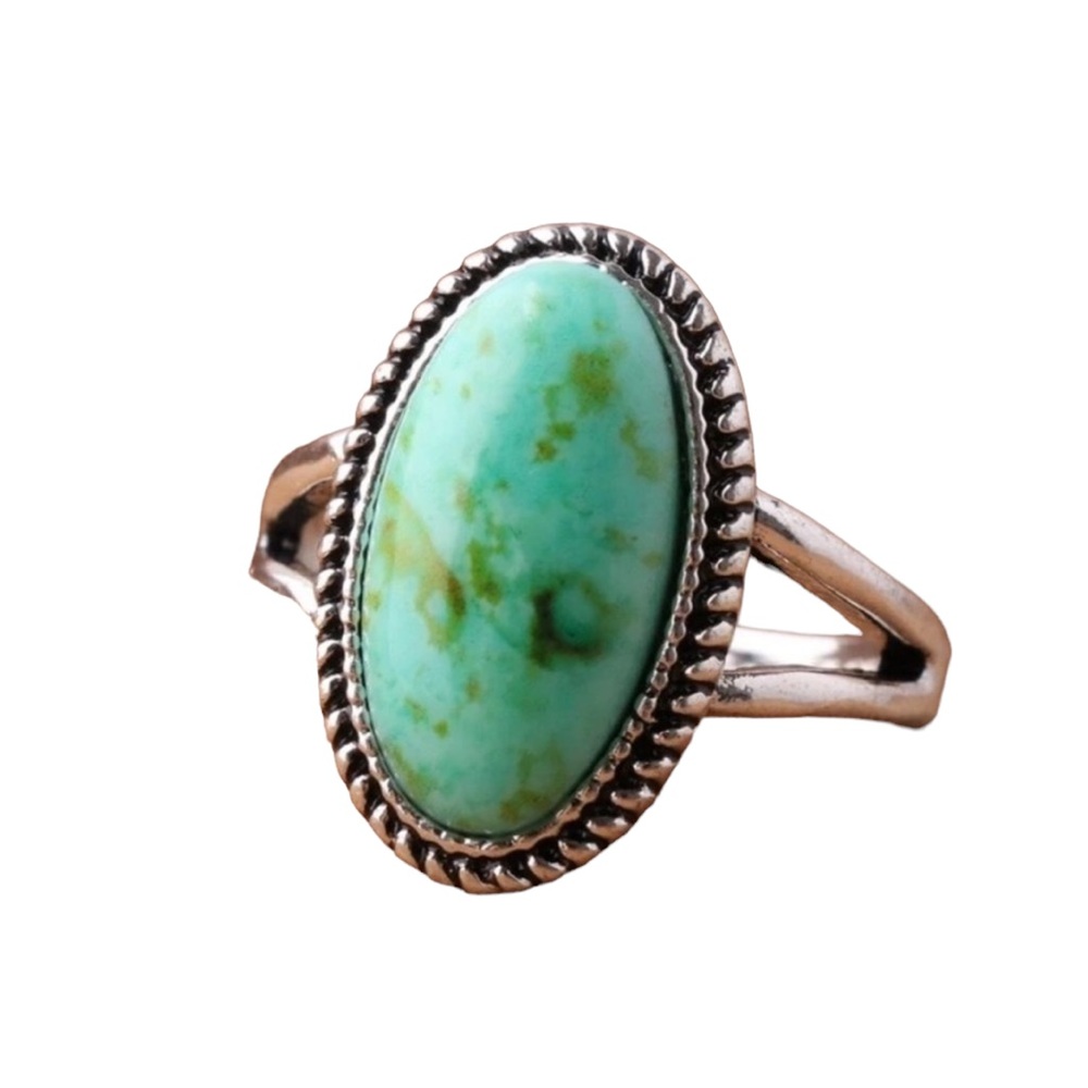Boho Green Faux Turquoise Stone Silver Ring